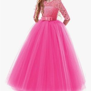 Amazon Pink Lace and Tulle Kids Formal Dress